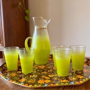 Green Blendo Glass Pitcher and Tumbler Set